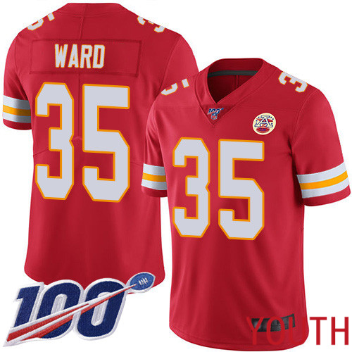 Youth Kansas City Chiefs #35 Ward Charvarius Red Team Color Vapor Untouchable Limited Player 100th Season Football Nike NFL Jersey->youth nfl jersey->Youth Jersey